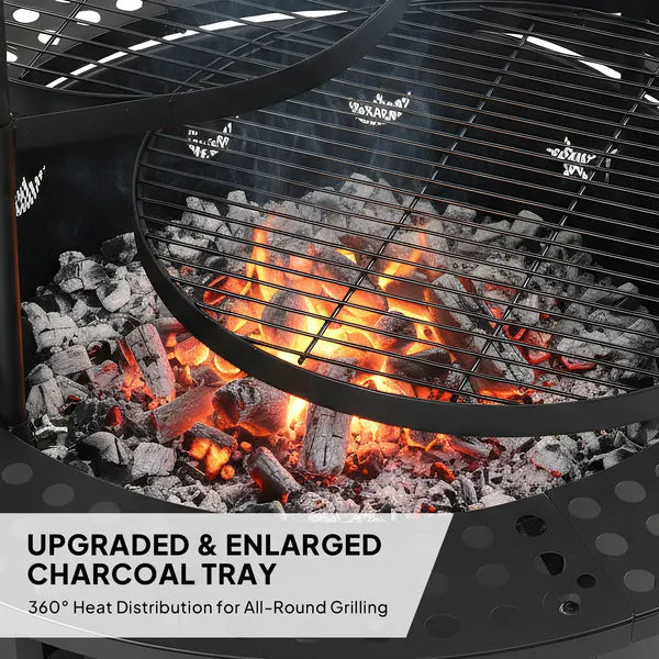33 Inch Outdoor Fire Pit With 2 Cooking Grills, Wood Burning Firepit With Removable Swivel Grill, For Deck Bonfire Patio Picnic, Black