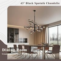 Large Sputnik Chandeliers,3 Tier 43"Globe Chandelier for High Ceiling Black