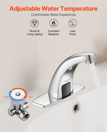 Touchless Bathroom Sink Faucet, Automatic Motion Sensor Restroom Toilet Faucet With Hole Cover Plate, Battery Operated,Hot/Cold Water For 9/16 In Pipe Commercial Lavatory,Chrome Plated Silver