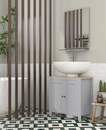 Kleankin Bathroom Vanities, Pedestal Sink Cabinet With U-Shaped Cut-out And Adjustable Shelf, Gray