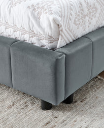 Full Size Upholstered Tufted Bed Frame, Sofa Bed Frame With Comfortable Backrest And Armrests, Full Size Bed For Bedroom, Living Room,Velvet, Grey 80.5x59x30.5