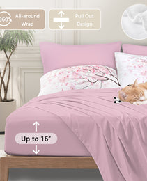 Cherry Blossom Pattern Comforter Set 8PCS Twin Size Soft Bedding Set,1 Comforter,1 Pilow Cover,1 Flat Sheet,1 Fitted Sheet,4 Cushion Cover
