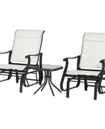 3-Piece Outdoor Gliders Set Bistro Set with Steel Frame, Tempered Glass Top Table for Patio, Garden, Backyard, Lawn, Cream White