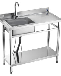 39" Stainless Steel Utility Sink Station – NSF-Certified Commercial Single Bowl with Workstation & Adjustable Storage