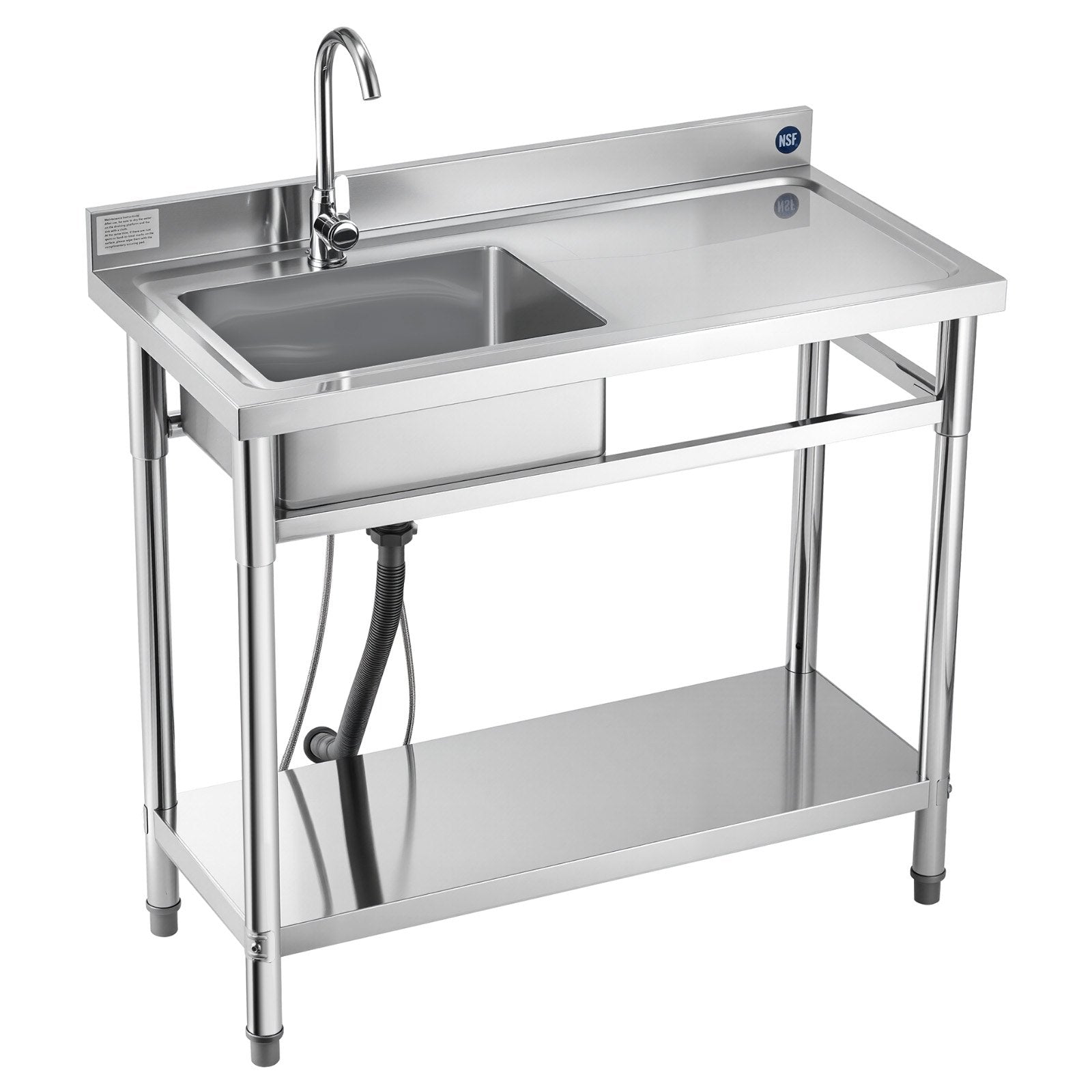 39" Stainless Steel Utility Sink Station – NSF-Certified Commercial Single Bowl with Workstation & Adjustable Storage