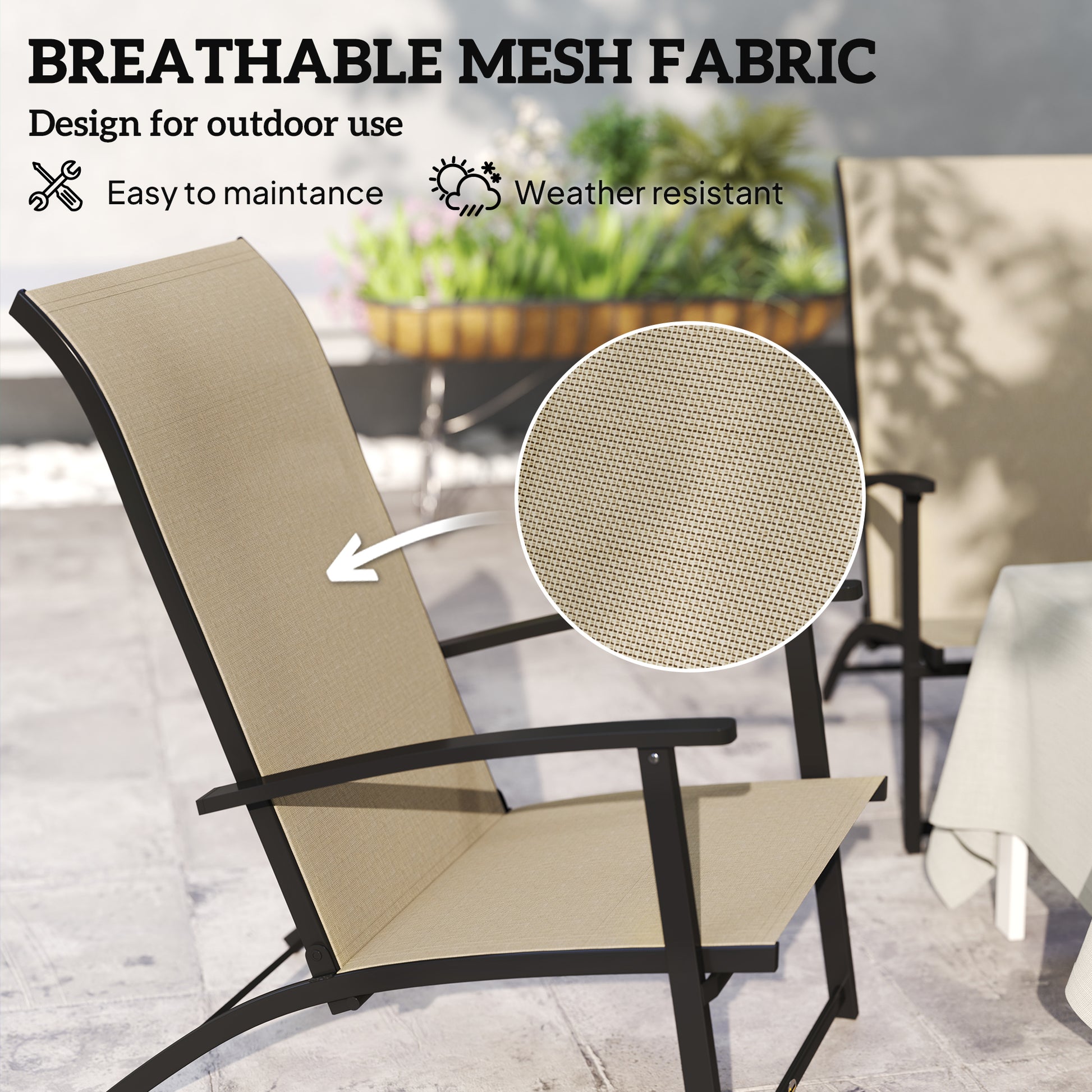 Set of 2 Outdoor Dining Chairs with High Back, Armrests, Folding Patio Chairs for Patio, Lawn, Camping, Beige