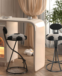 Upholstered S-shaped Barstools Set Of 2 Velvet Counter Bar Stools Football Print Round Dining Stool For Kitchen & Living Room Black Frame  Black Back