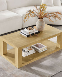 Modern Design 48 Inch Rectangular Coffee Table,2-Tier MDF Rectangle Coffee Table For Living Room,Office,Natural Color