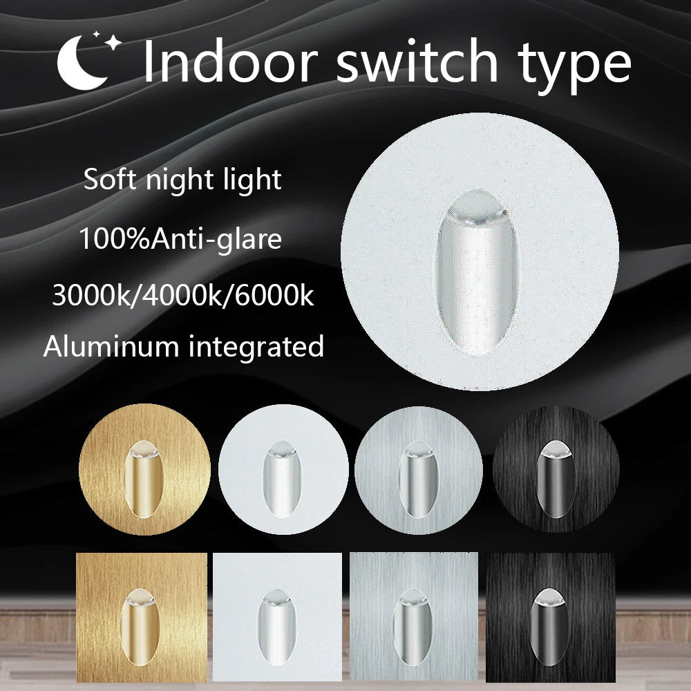 Embedded Step&Stair Light Led Wall Lamps No-sensor Interior Lighting Fixture Round Nightlights Bathroom Kitchen Cabinet Lights