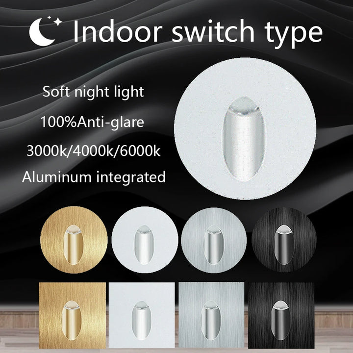 Embedded Step&Stair Light Led Wall Lamps No-sensor Interior Lighting Fixture Round Nightlights Bathroom Kitchen Cabinet Lights