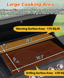 6 Burner BBQ Propane Gas Grill With Side Burner 72000 BTU Output Stainless Steel Barbecue Grill With Cast Iron Grates And Side Tables For Outdoor Cooking Kitchen And Patio Backyard.