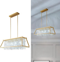 Modern Foyer Chandelier, Gold Crystal Chandelier Entryway Pendant Light Fixture, Square Adjustable Height Chandeliers for Kitchen Island, L15.74'' X H9.84''