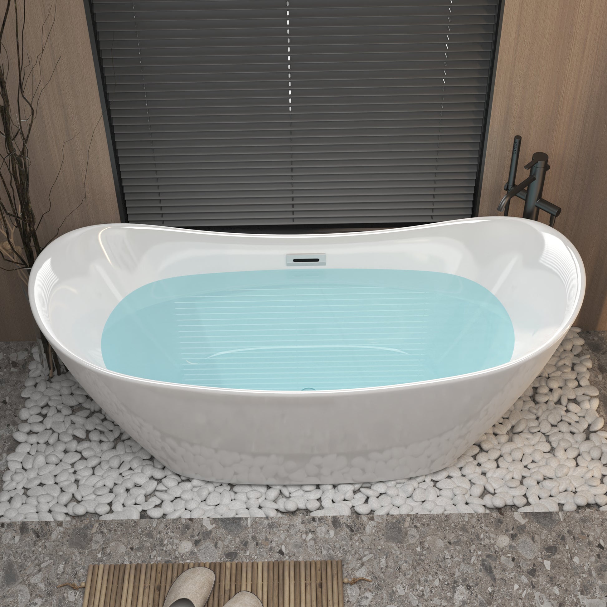 59 Acrylic Freestanding Tub, Gloss White,  With Chrome Overflow And Pop-up Drain, CUPC Certified