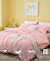 White & Pink Extra Large Duvet Cover Set Includes 1 Duvet Cover & 2 Pillowcases. Made Of Premium Breathable Microfiber With Hotel-grade Minimalist Design. Perfect For Bedrooms And Guesthouses.