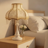 Fringe Table Lamp Ornate Table Lamp with Textile Shade Corded Elegant for Girls, Bedroom, Reading Corner
