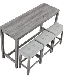 Bar Table Set With Power Outlet, Bar Table And Chairs Set, 4 Piece Dining Table Set, Industrial Breakfast Table Set, For Living Room, Dining Room, Game Room
