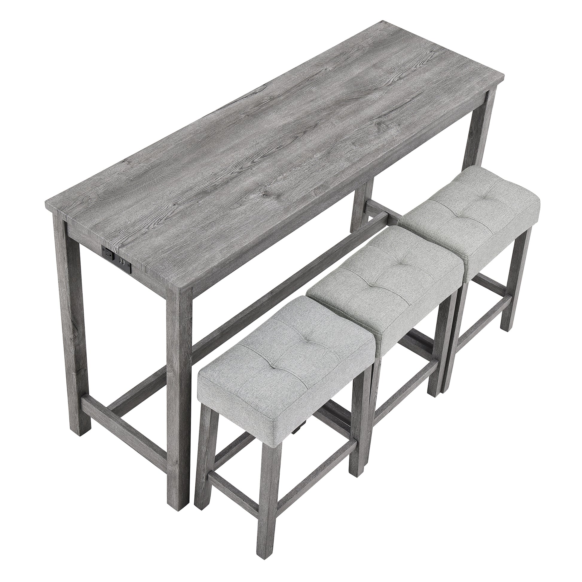 Bar Table Set With Power Outlet, Bar Table And Chairs Set, 4 Piece Dining Table Set, Industrial Breakfast Table Set, For Living Room, Dining Room, Game Room