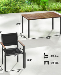 Outdoor Dining Set for 4, Patio Table and Chairs Set with 59" Rectangle Acacia Wood Table and 352 LBS Stackable Chairs
