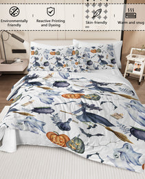 8 Pieces Halloween Comforter Set, Witch Pattern Bed In A Bag Bedding With Comforter Sheet Sham - 1 Comforter, 2 Pillow Shams, 1 Flat Sheet, 1 Fitted Sheet, 1 Cushion Cover, 2 Pillowcases
