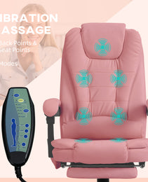 7-Point Vibrating Massage Office Chair High Back Massaging Office Desk Chair with Lumbar Support, Footrest, Pink