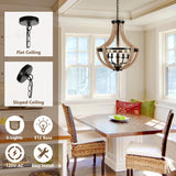 Solid Wood Modern Chandelier For Dining Room, Living Room, Kitchen, Island, Bedroom, Foyer, Height Adjustable, Brown Unavailable Platforms- CJDS
