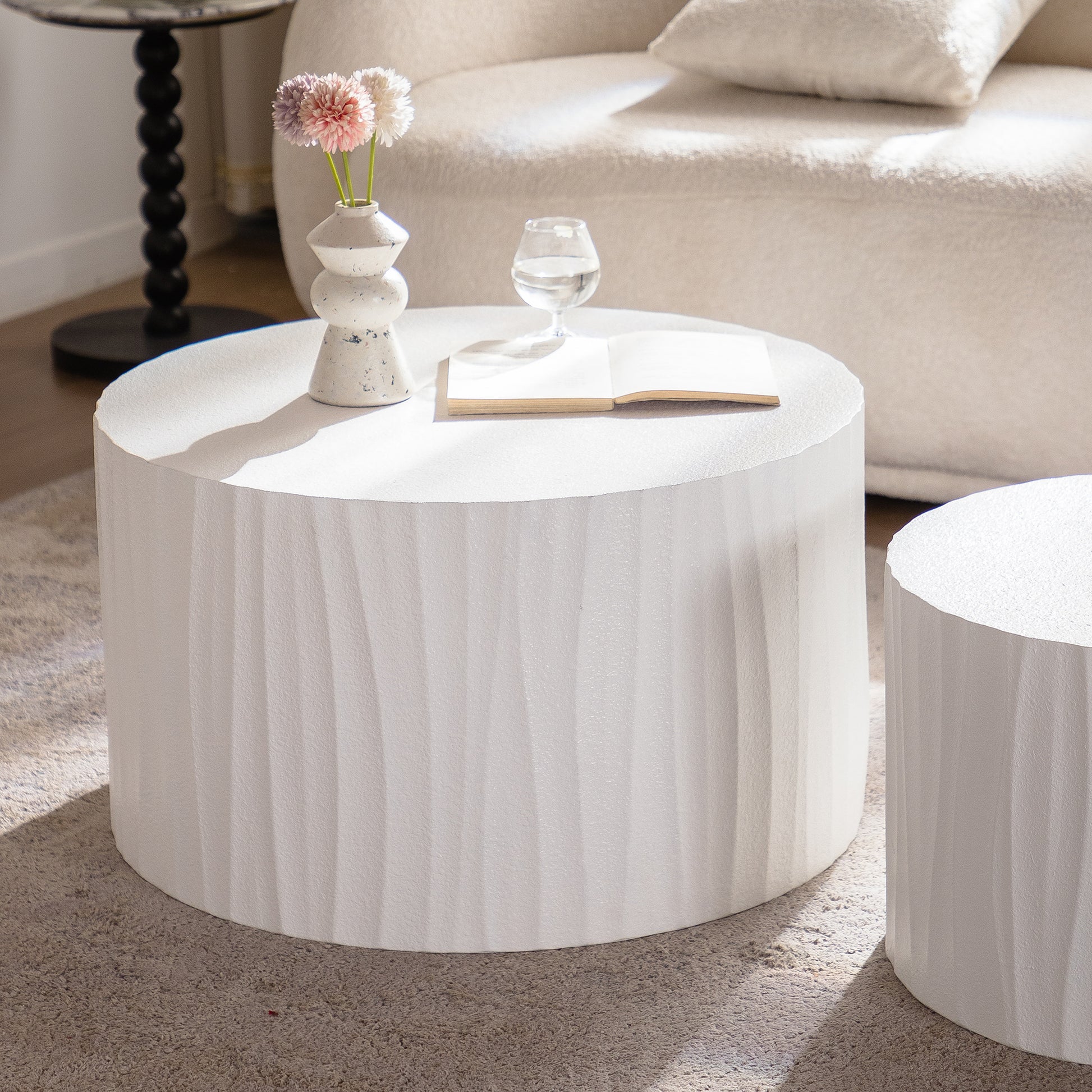 Nesting Coffee Table Set Of 2 Round Wooden Coffee Tables Circle Modern Table For Living Room Bedroom Accent End Side Table