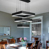 Modern LED Chandeliers Adjustable Hanging Black Pendant Light Fixture 3 Ring Flush Mount Chandeliers for Bedroom,Kitchen,Island Cafe