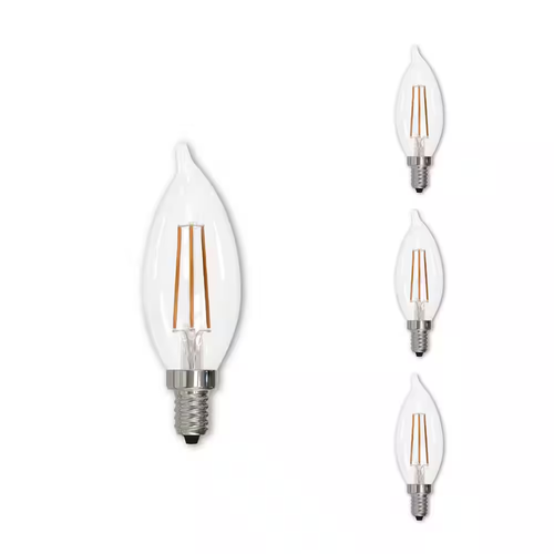 60 - Watt Equivalent Warm White Light CA10 (E12) Candelabra Screw Base Dimmable Clear 2700K LED Light Bulb (4-Pack)