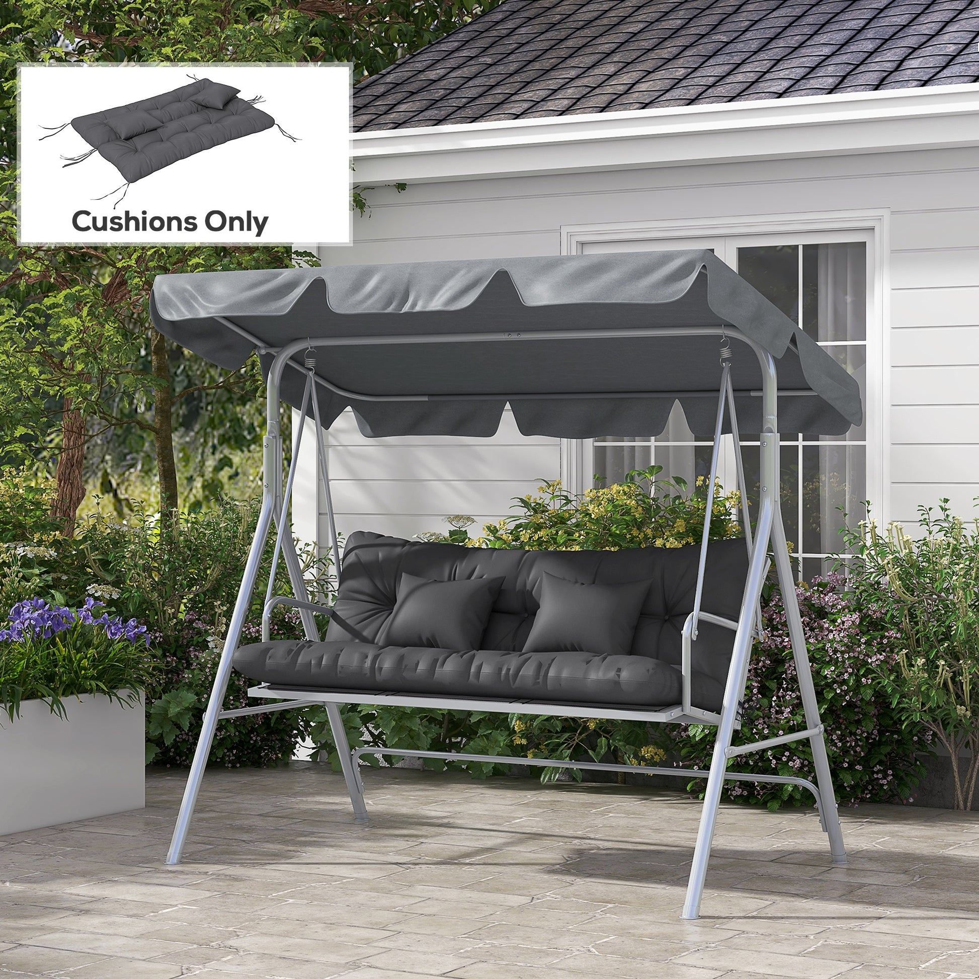 59" Tufted Bench Cushions & Throw Pillows, Replacement Bench Seat Pad, Back & 2 Pillows for Outdoor Furniture, Charcoal