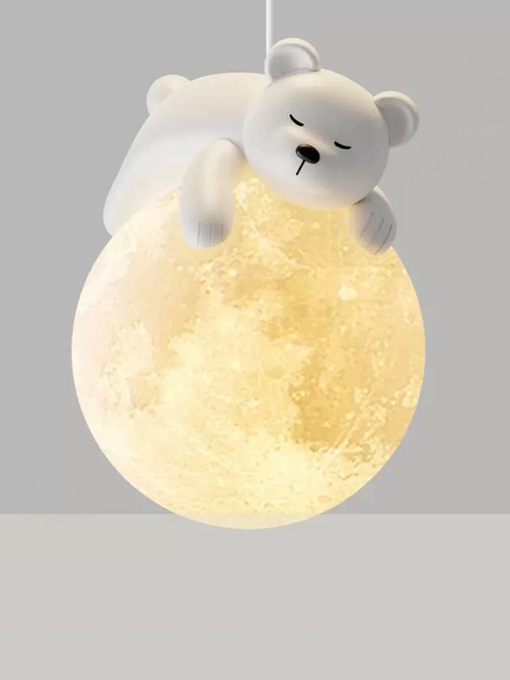 Modern White Rabbit Bear Moon Animals LED Chandelier Bedroom Bedside Small Pendant Lights Dining Room Children's Home Decor