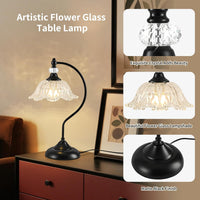 Table Lamp for Bedroom,Crystal Glass beside Lamp,Plug in Dimmable Black Lamp Flower Nightstand Lamp for Living Room, Office, Desk, Home Decor