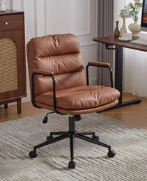 Office Chair,Mid Back Home Office Desk Task Chair With Wheels And Arms Ergonomic PU Leather Computer Rolling Swivel Chair With Padded Armrest,The Back Of The Chair Can Recline 40 Brown