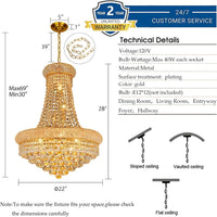 Gold Crystal Chandeliers for Dining Room，12-Lights D22 Inch