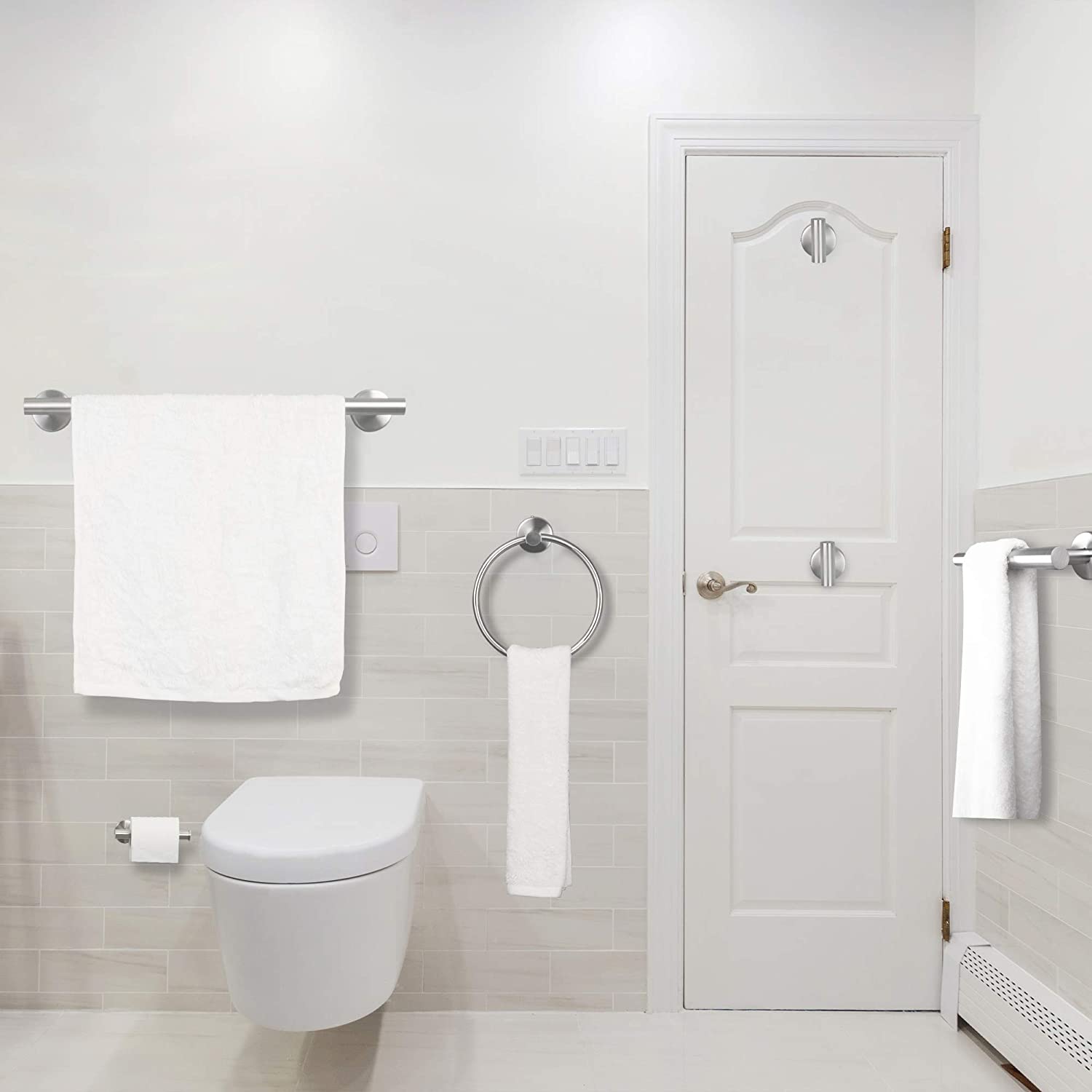 6 Piece Stainless Steel Bathroom Towel Rack Set Wall Mount Brushed Nickel