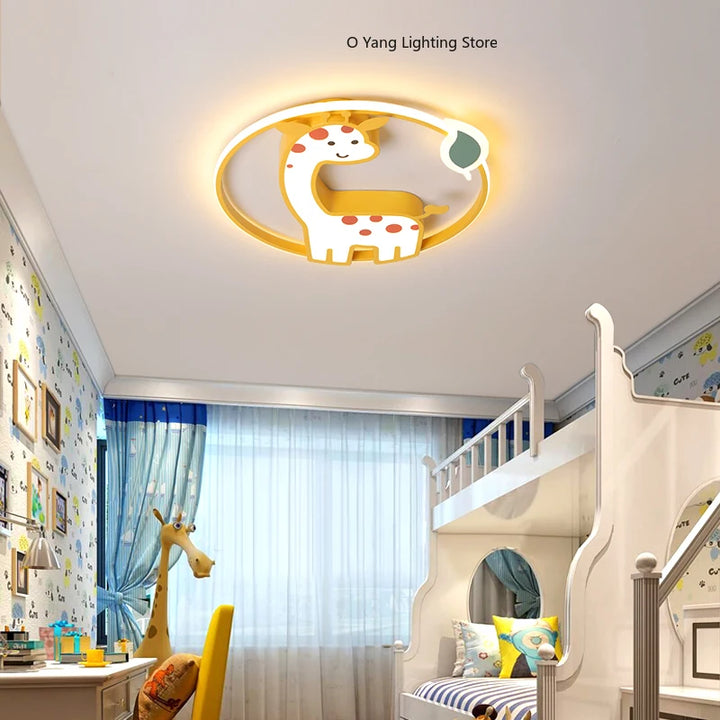 Designer  Led Ceiling Light Girl Bedroom Chandelier Kids Baby Boy Room Decor Cute Giraffe Ceiling Lamp Plafon RC Dimmable