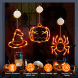 Set Of 3 Pack Halloween Window Light Spider Witch Hat Pumpkin With Orange Light Hanging Halloween Decoration Light With Suction Cup Hanging Holes - CJDS - FC