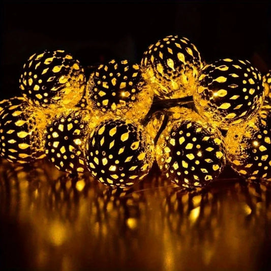 50/ 30/ 20 LED Moroccan Ball Solar String Lights Waterproof 8 Modes for Outdoor Garden Wedding Party Christmas Halloween Decor