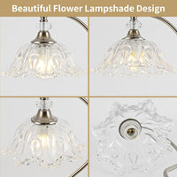 Brushed Nickel Table Lamp with a Floral Clear Glass Shade, a Plug-In Nightstand Lamp in Brushed Nickel Finish for Bedroom, Living Room,Office, and Desk