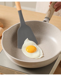 Non-Stick Silicon 12 Pcs Heat Resistant Wooden Handle Kitchen Cooking Utensils Set, Gray Color