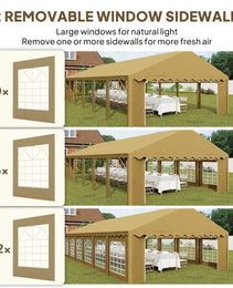 20’ x 40’ Party Tent, Outdoor Canopy Tent with Removable Sidewalls, 12 Windows for Parties, Wedding, Events, BBQ, Brown