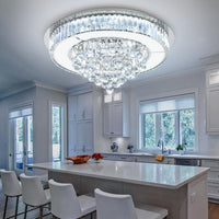 24" Modern Crystal Dimmable Chandeliers for Living Room LED Chandeliers Flush Mount Ceiling Light Fixture Dining Room Bedrooms Silver