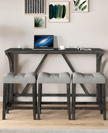 Bar Table Set With Power Outlet, Bar Table And Chairs Set, 4 Piece Dining Table Set, Industrial Breakfast Table Set, For Living Room, Dining Room, Game Room