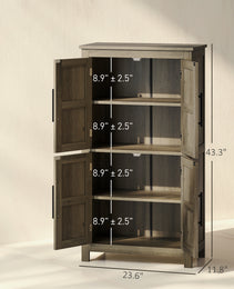 Bathroom Floor Storage Cabinet, Farmhouse Bathroom Cabinet with 4 Doors and Adjustable Shelf, Brown