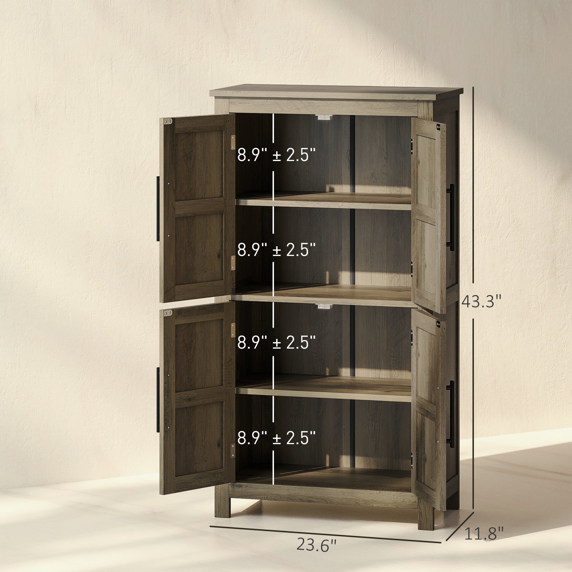 Bathroom Floor Storage Cabinet, Farmhouse Bathroom Cabinet with 4 Doors and Adjustable Shelf, Brown