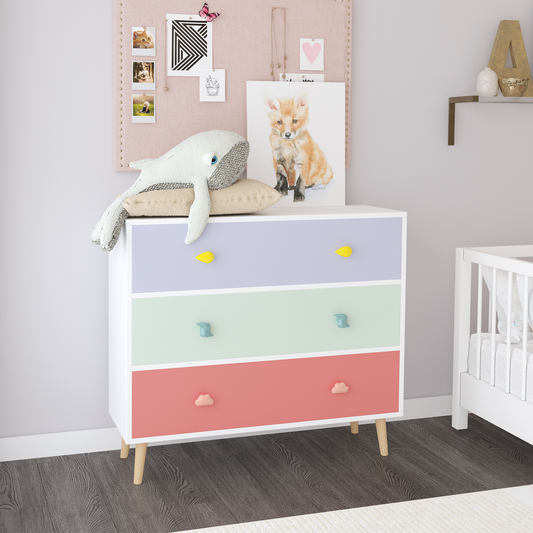 Kids 3 Drawer Dresser, Baby Nightstand For Bedroom, Storage Cabinet For Toddler Child For Living Room, Toddler Room, Nursery, Closet, Apartment Colorful