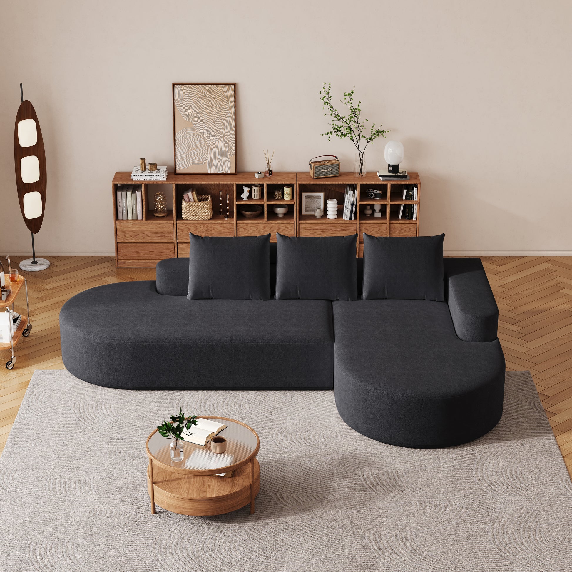 Modern Curved Sofa ,Chenille Upholstered Sectional Sofa Couch Set,Modular 108.5 L Shaped Sectional Living Room Sofa Set With 3 Pillows,Free Combination Sofa Couch For Living Room,Bedroom