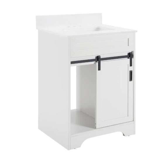 24 Bathroom Vanity With Single Sink Combo, Farmhouse Undermount Bathroom Sink Cabinet With Sliding Barn Doors And 2 Drawers, Freestanding Bathroom Vanities,White