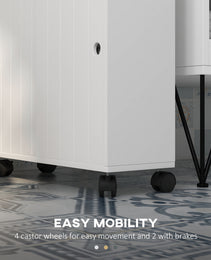 Toilet Paper Cabinet, Slim Bathroom Cabinet with 4 Rolling Wheels, Small Bathroom Storage Cabinet with Paper Holes, Sliding Doors and Adjustable Shelf for Small Space, White