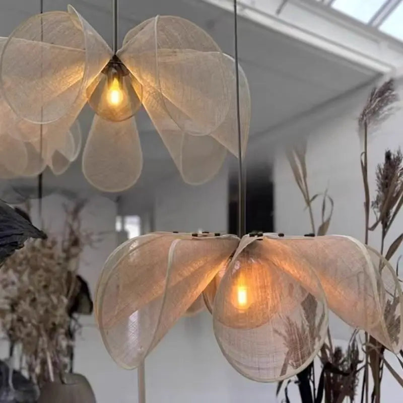 Wabi Sabi Fabric Pendant Lights French Led Light Hotel Restaurant Cloth Flower Lamp Living Room Hanging Lamp for Home Deocr