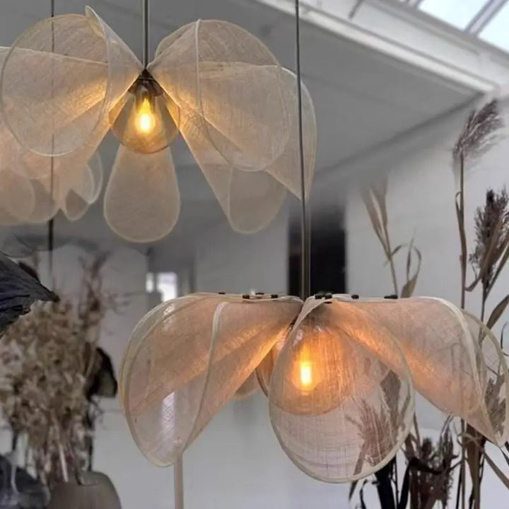 Wabi Sabi Fabric Pendant Lights French Led Light Hotel Restaurant Cloth Flower Lamp Living Room Hanging Lamp for Home Deocr